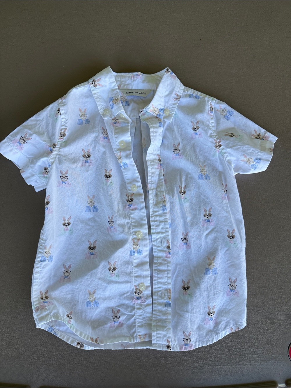 Janie and Jack White Short Sleeve animal Print Button-Down Shirt size 3